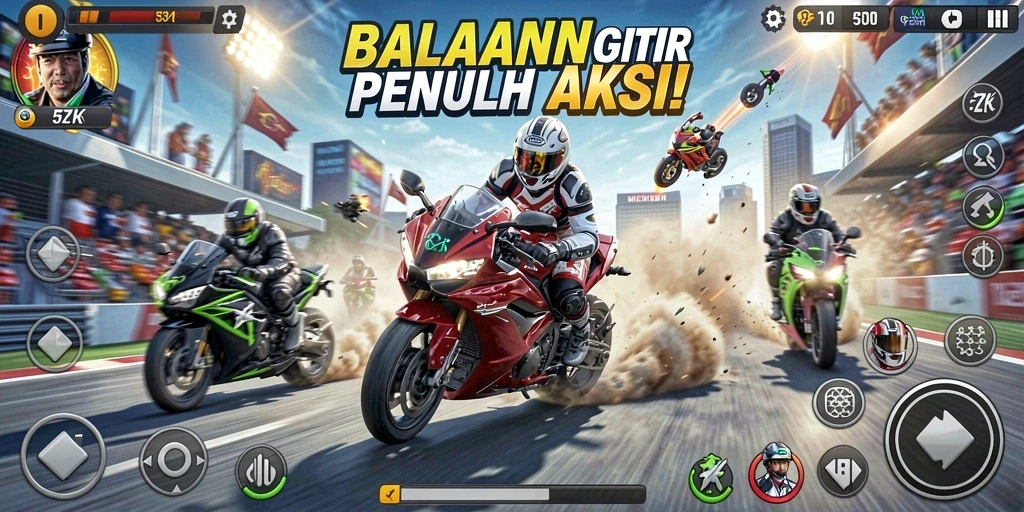 Gambaran gameplay mendebarkan dalam balapan motor di 5ZK.