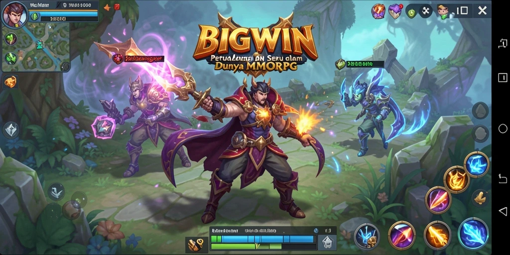 Screenshot gameplay <strong>BIGWIN</strong> yang menampilkan pertarungan epik dengan monster besar.