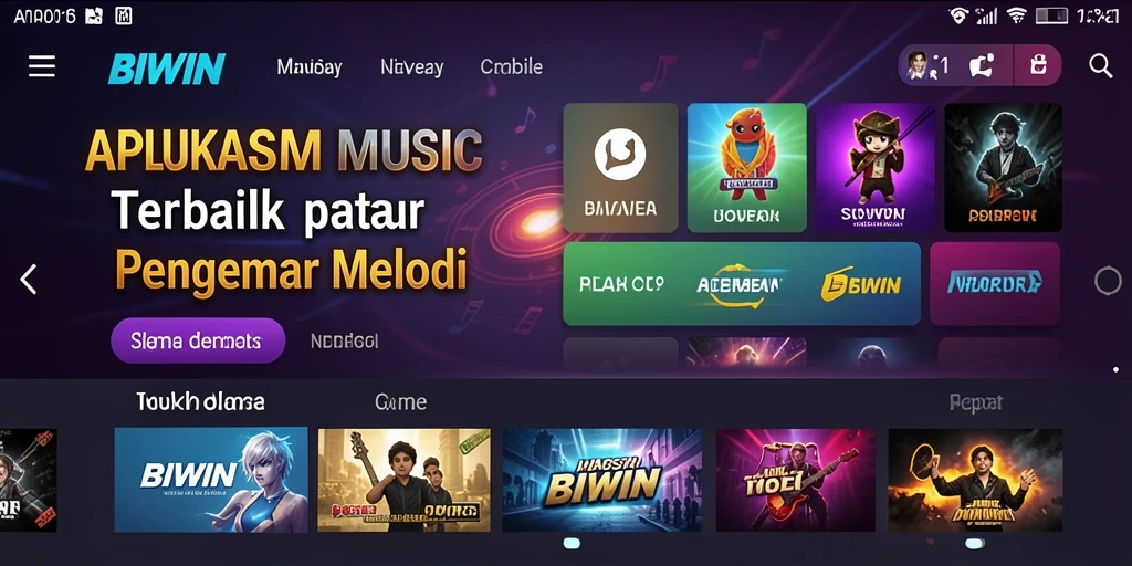 Tampilan gameplay Musik aplikasi BIWIN yang menarik dan interaktif.