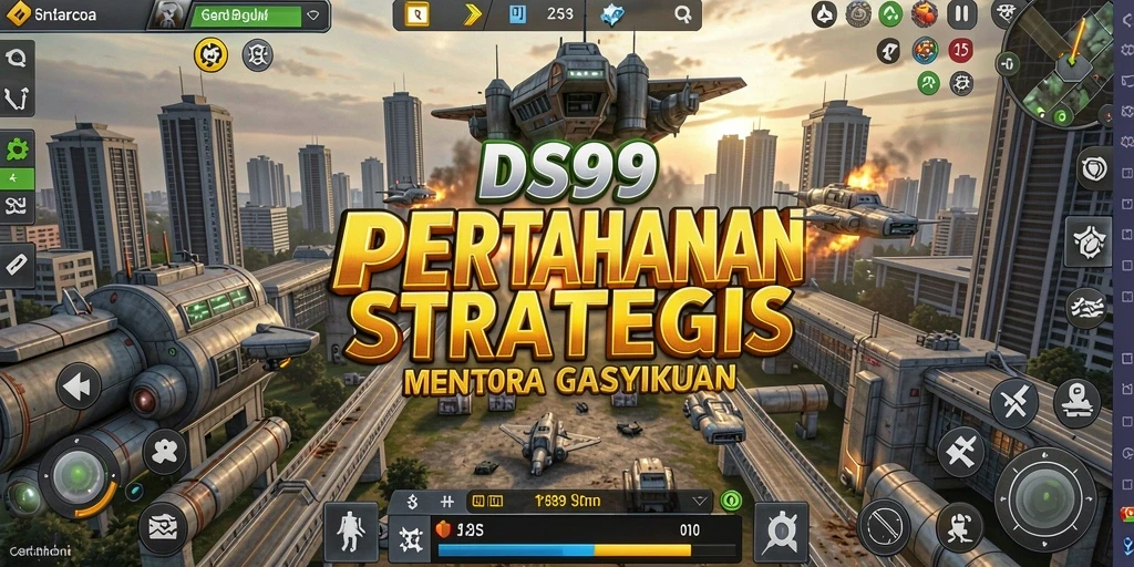 Tangkapan layar utama DS99 menunjukkan aksi pertahanan menara yang mendebarkan.