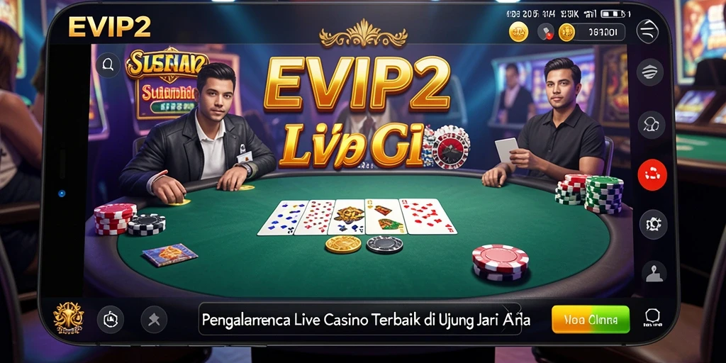 Layar utama EVIP2 menampilkan dealer langsung dalam suasana kasino.