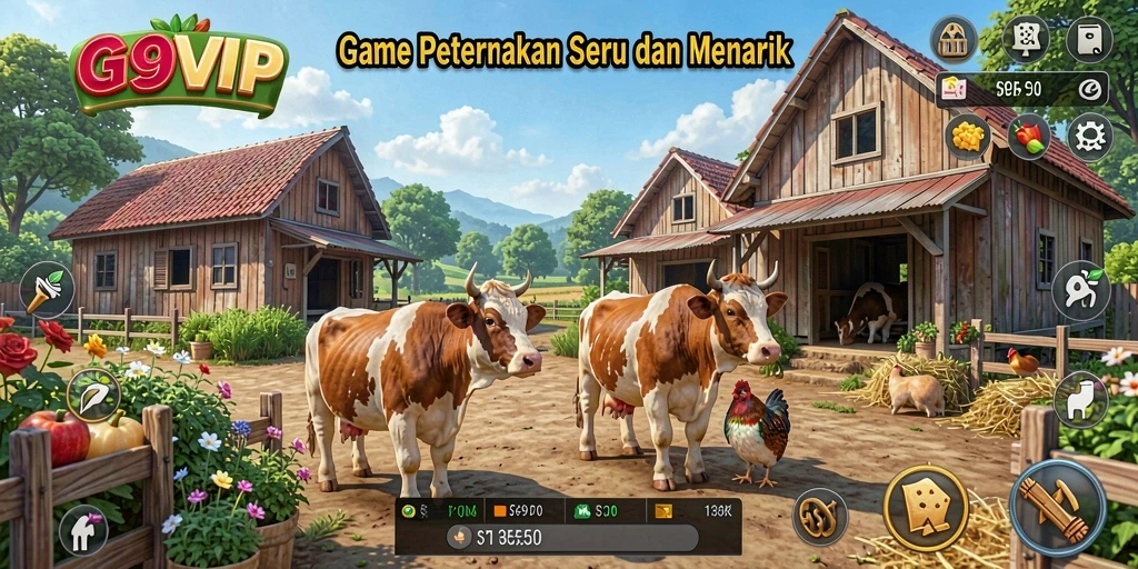 Tampilan gameplay G9VIP dengan fitur pertanian yang menarik.