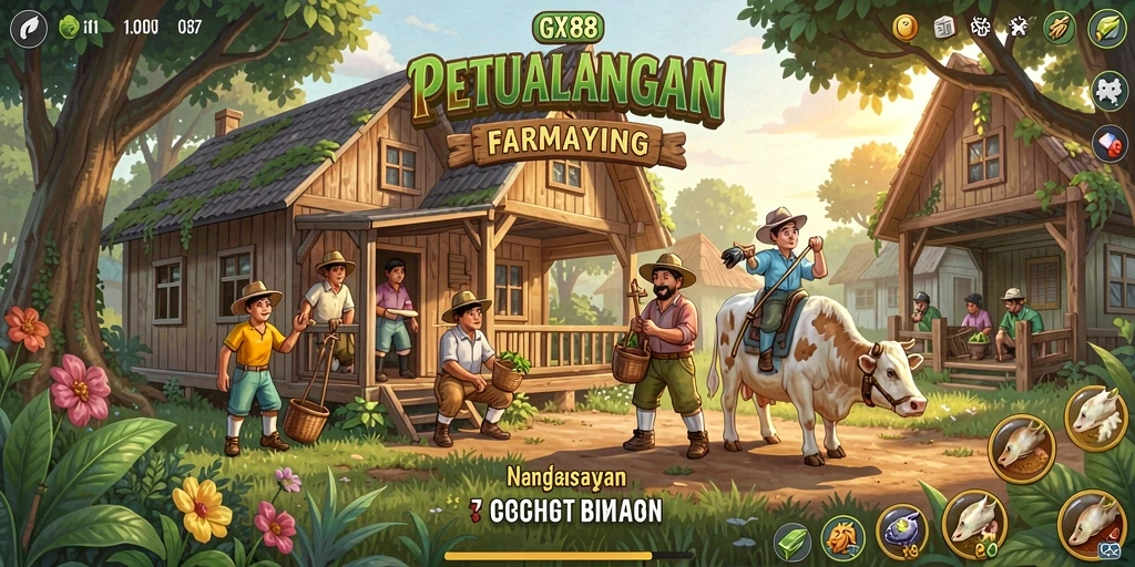 Tampilan gameplay GX88 yang menawan dengan kegiatan bertani.