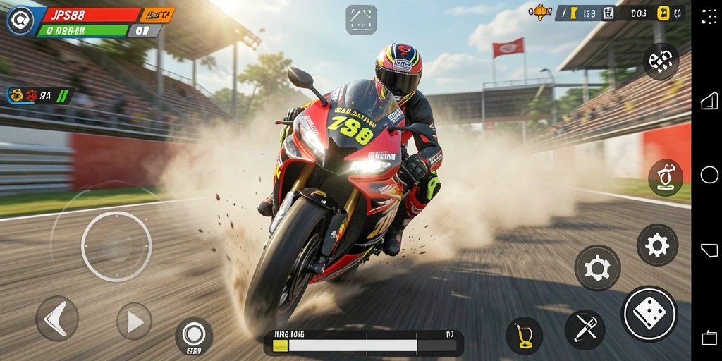 Tampilan screenshot utama JPS88 dengan aksi balapan motor yang seru.
