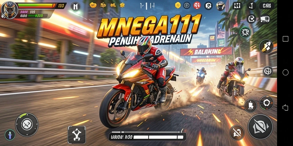 Tampilan gameplay seru dalam balapan motor MEGA111.