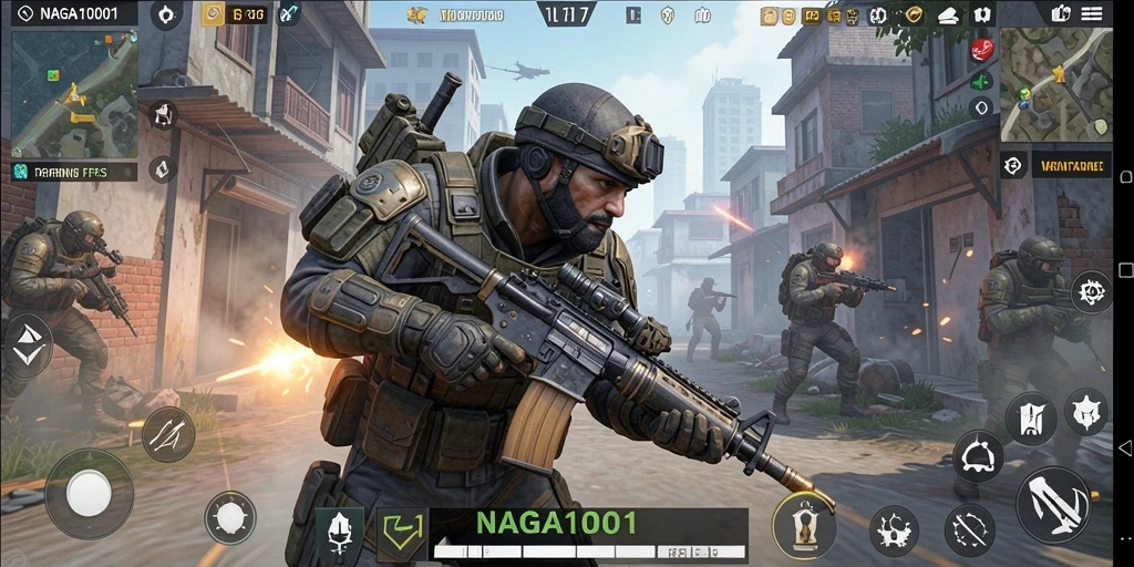 Screenshot NAGA1001 menampilkan aksi seru dalam permainan FPS.