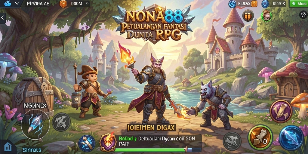 Screenshot gameplay NONA88 menampilkan aksi pertempuran RPG yang seru.