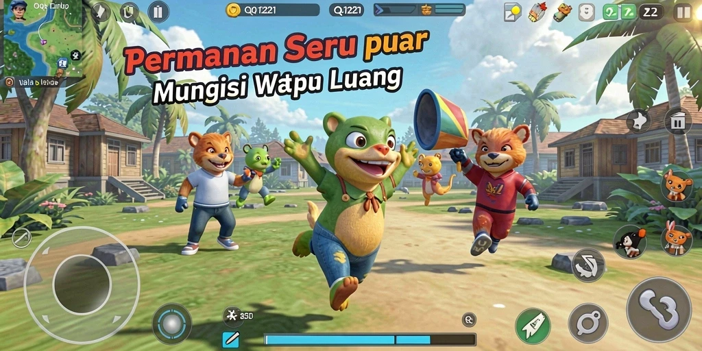 Tampilan gameplay dari QQ1221 yang penuh warna dan menarik.