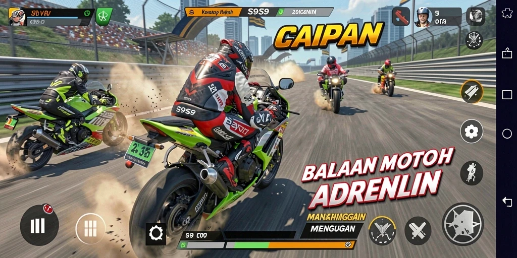 Gameplay S9S9 yang seru dalam balapan motor.