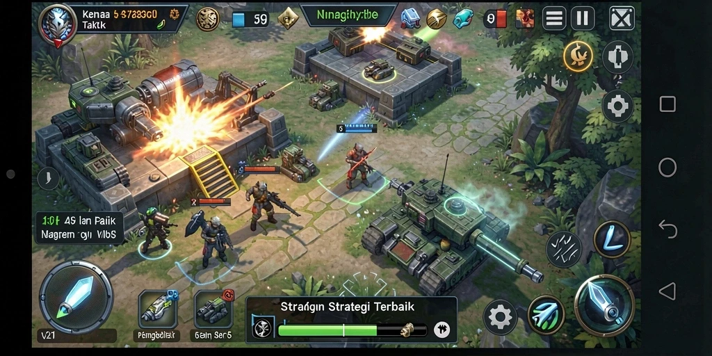 Tampilan screenshot yang menunjukkan gameplay intens dan strategi di V21.