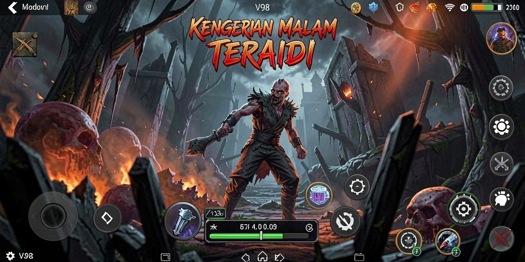 Tampilan gameplay menegangkan dengan atmosfer kengerian yang mendalam.
