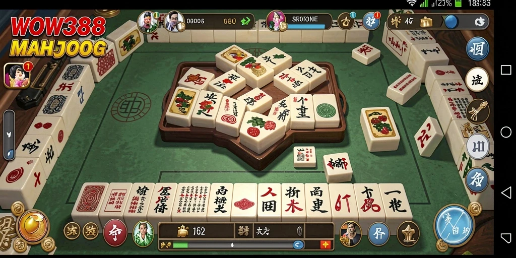 Screenshot gameplay WOW388 yang menampilkan ubin Mahjong yang indah.