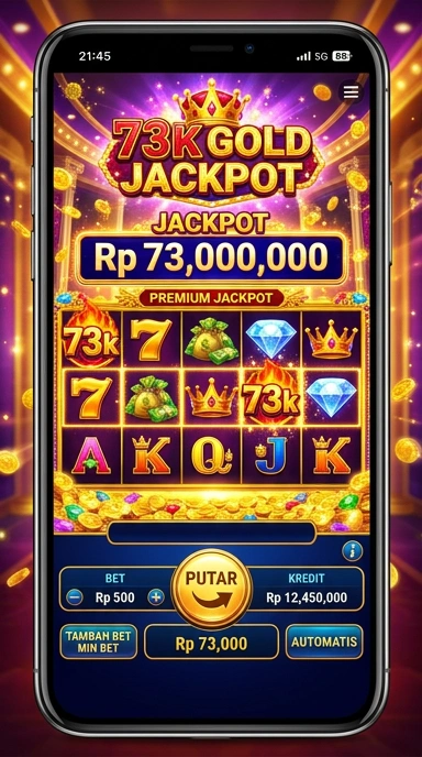 Tampilan utama 73k dengan berbagai kategori aplikasi untuk diunduh.